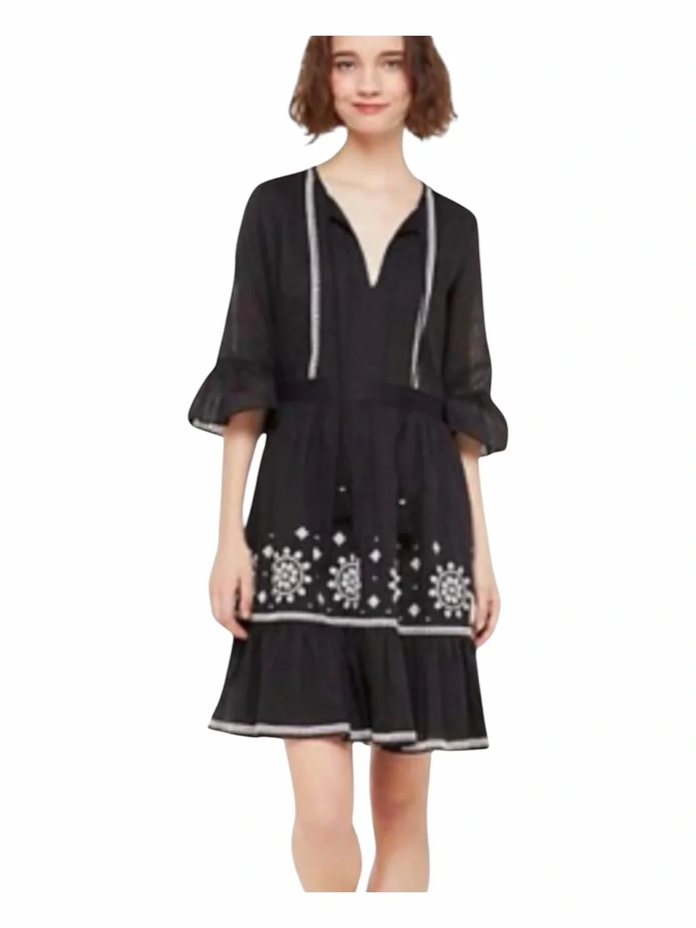 Kate Spade New York Broome Street Ruffle Topline Embroidered Dress Black Medium